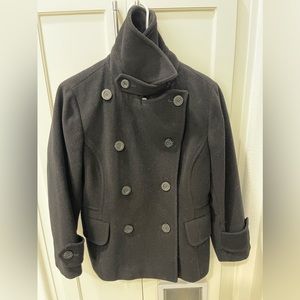 Black Michael Kors Pea Coat Wool Blend Jacket Classic Double Breasted 12